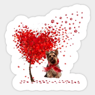 Happy Valentine's Day Heart Tree Love Yorkshire Terrier Sticker